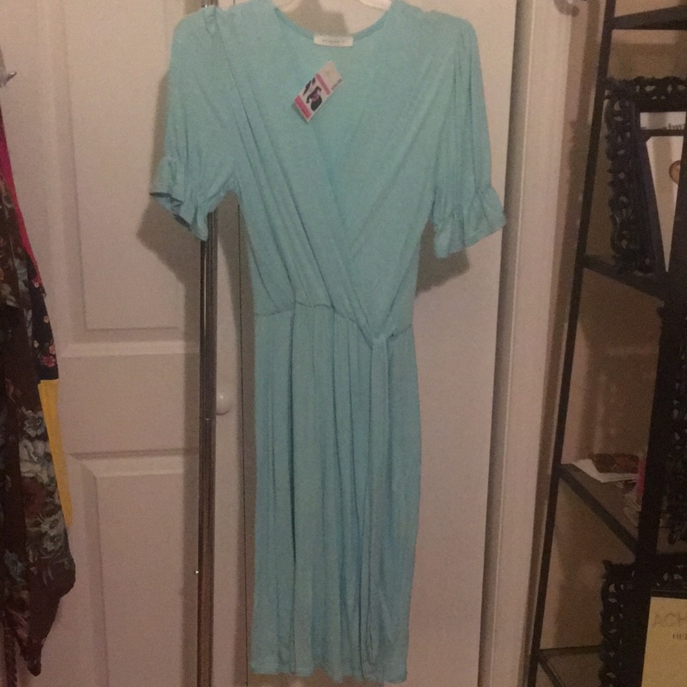 Deep V Neck Teal Dress